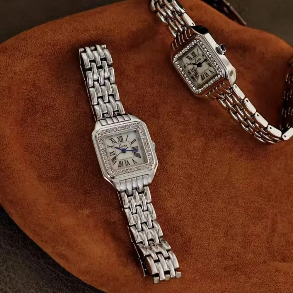 Classic Silver Stainless Steel Crystal Watch with Roman Numerals